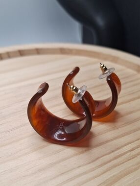 J. Crew Amber Tortoiseshell Chunky Resin Hoop Earrings